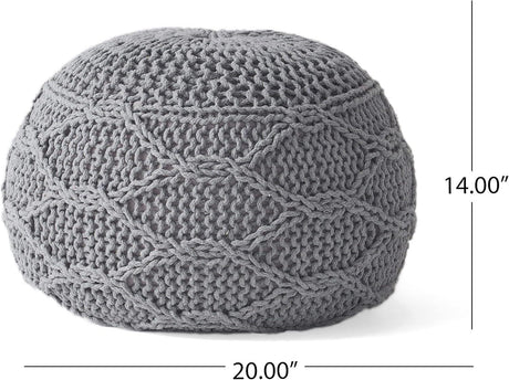 Modern Grey Cotton Knit Weave Pouf 20 Inch - Omega Lifestyles