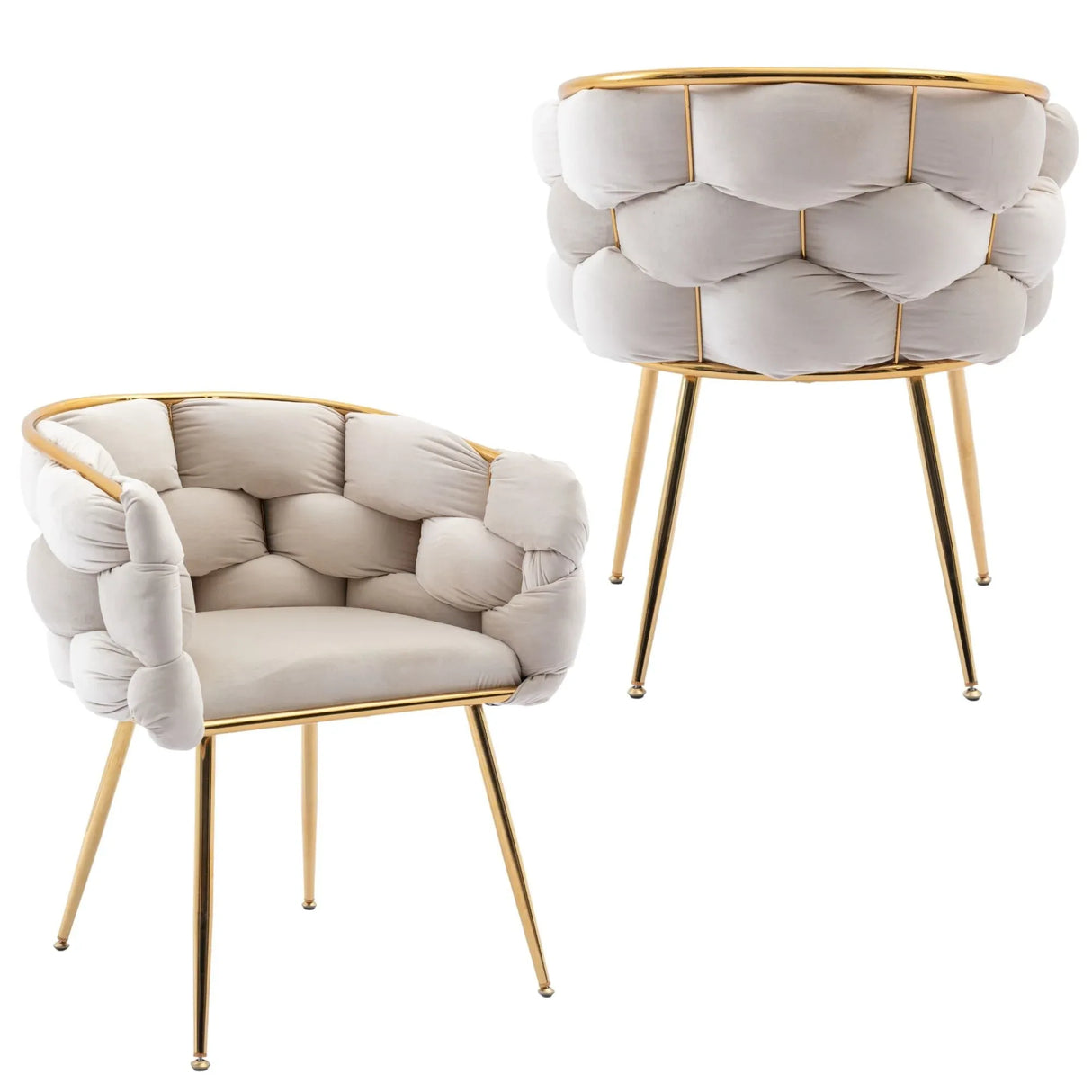 Velvet Accent Chair With Gold-Plated Metal Feet Set Of 2 - Omega Lifestyles