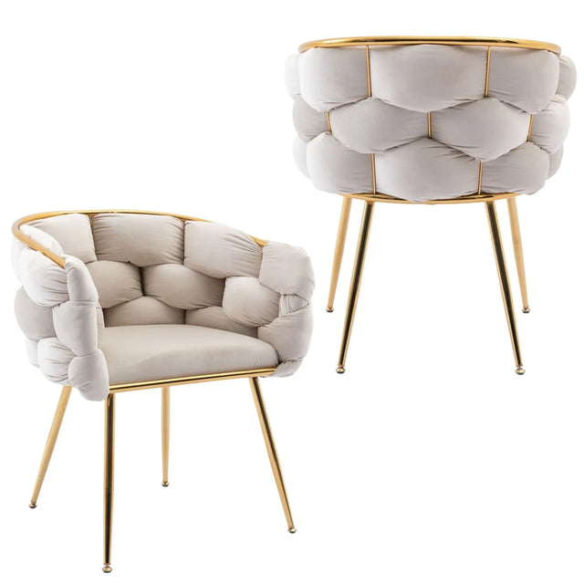 Velvet Accent Chair With Gold-Plated Metal Feet Set Of 2 - Omega Lifestyles