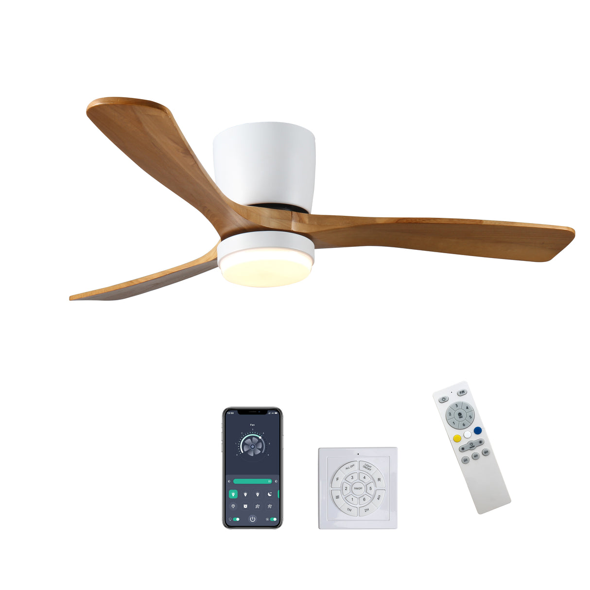 42-Inch Wood Flush Mount Ceiling Fan With Light