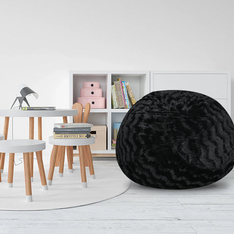 5-Foot Black Faux Fur Memory Foam Bean Bag Chair - Omega Lifestyles