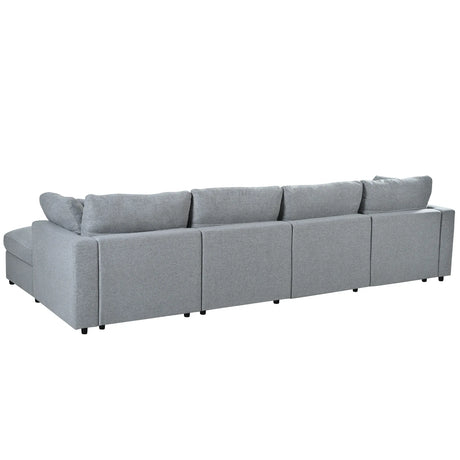 130-Inch Modular Chenille Fabric U-Shaped Sectional Sofa With Ottomans - Omega Lifestyles
