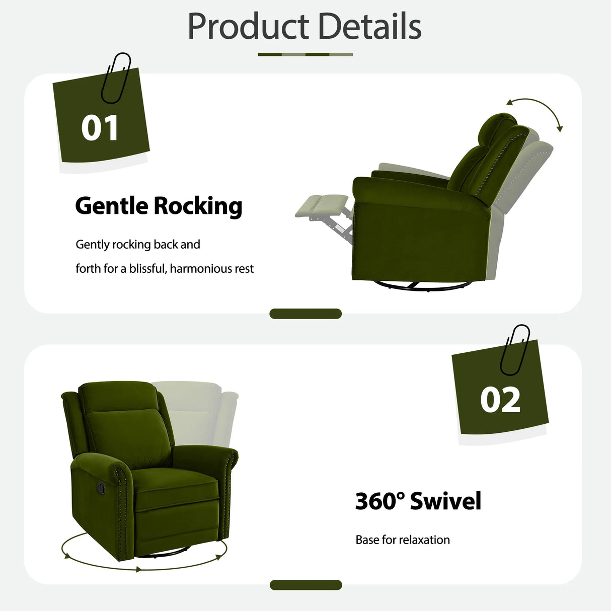 Modern Velvet Adjustable Backrest Swivel Recliner Chair - Omega Lifestyles