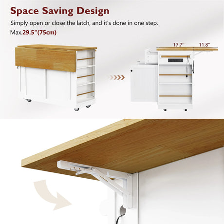 Rolling Kitchen Island Cart With Drop Leaf And Power Outlet - Omega Lifestyles