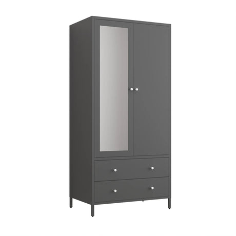 Retro Steel Armoire Wardrobe Closet With Mirror And Drawers - Omega Lifestyles
