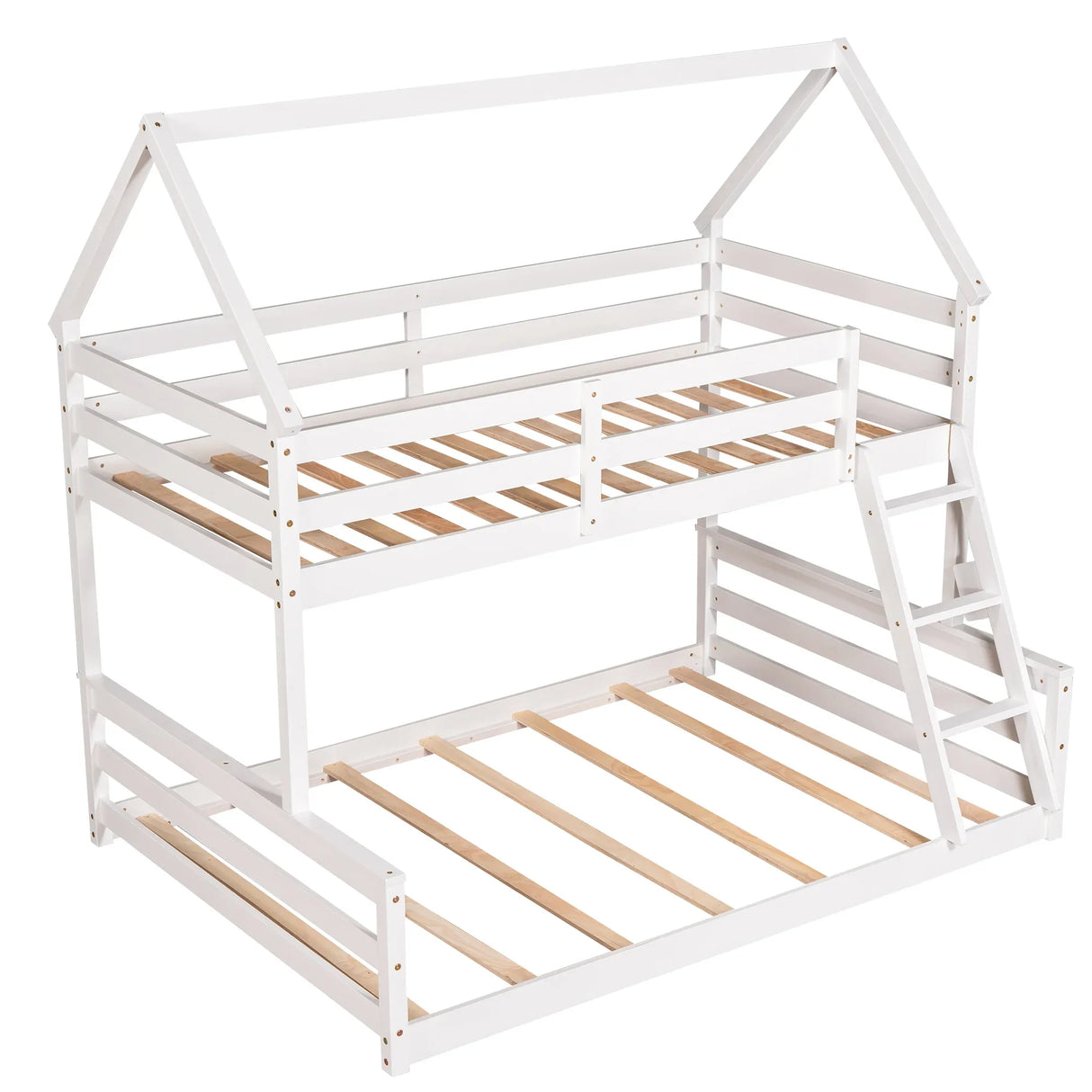 Twin Over Full Pine Wood House Bunk Bed With Ladder - Omega Lifestyles