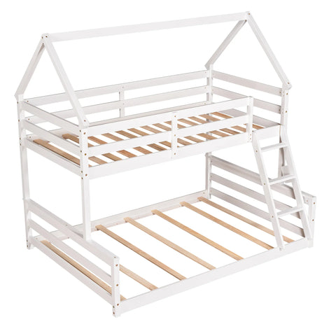 Twin Over Full Pine Wood House Bunk Bed With Ladder - Omega Lifestyles