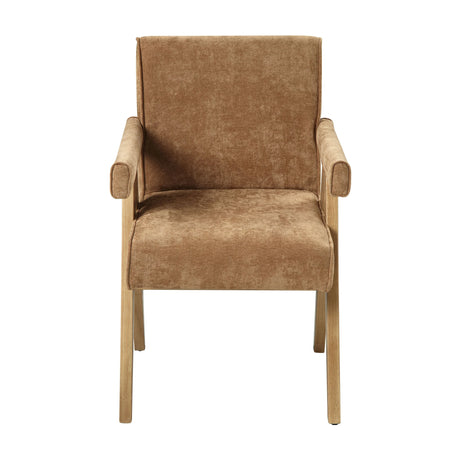 Set of 2 Chocolate Chenille Oak Arm Chairs - Omega Lifestyles