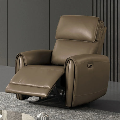 Contemporary Light Brown Power Recliner With USB Chargers - Omega Lifestyles