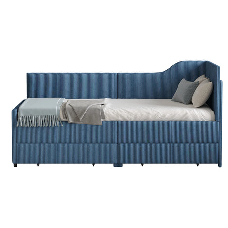 Twin L-Shaped Upholstered Corduroy Daybed With Drawers - Omega Lifestyles