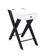 Modern White Black Accent USB Charging Table With Drawer - Omega Lifestyles