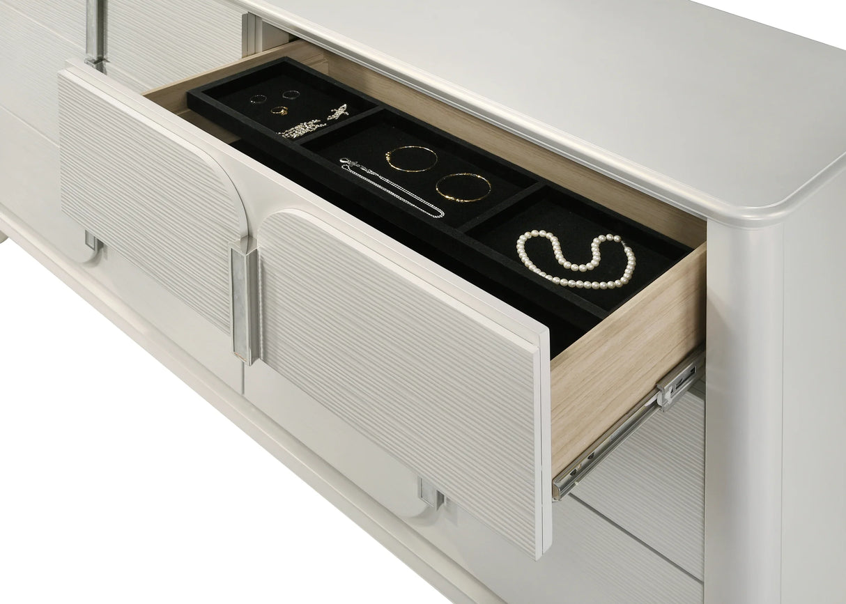 White Six-Drawer Acrylic Synthetic Wood Dresser - Omega Lifestyles