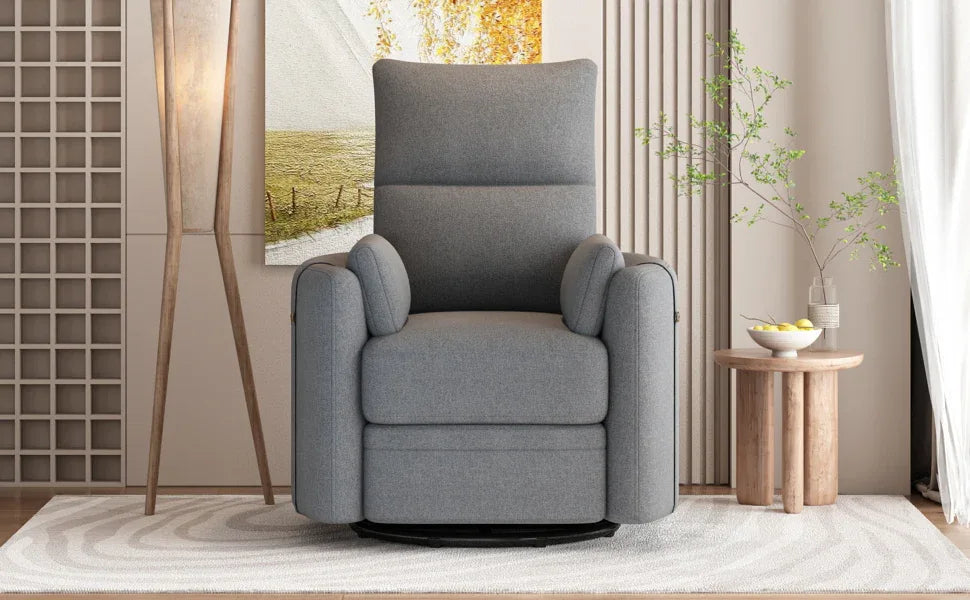 Manual Rocker Swivel Linen Upholstered Recliner Chair With Pillows - Omega Lifestyles