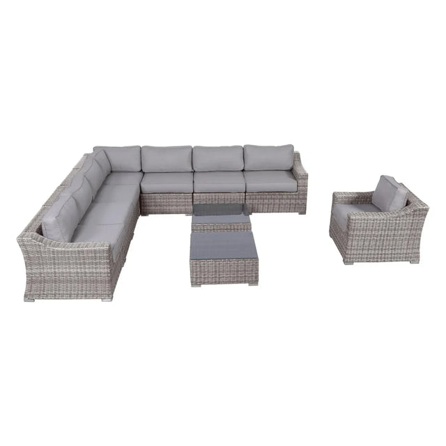 Fully Assembled 10-Piece Gray Wicker Patio Seating Group - Omega Lifestyles