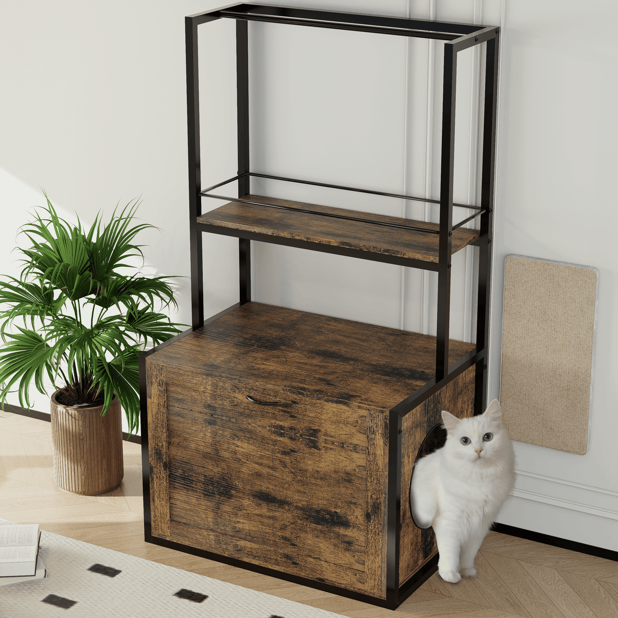 Modern Rustic Brown Hidden Cat Litter Box Enclosure Furniture - Omega Lifestyles