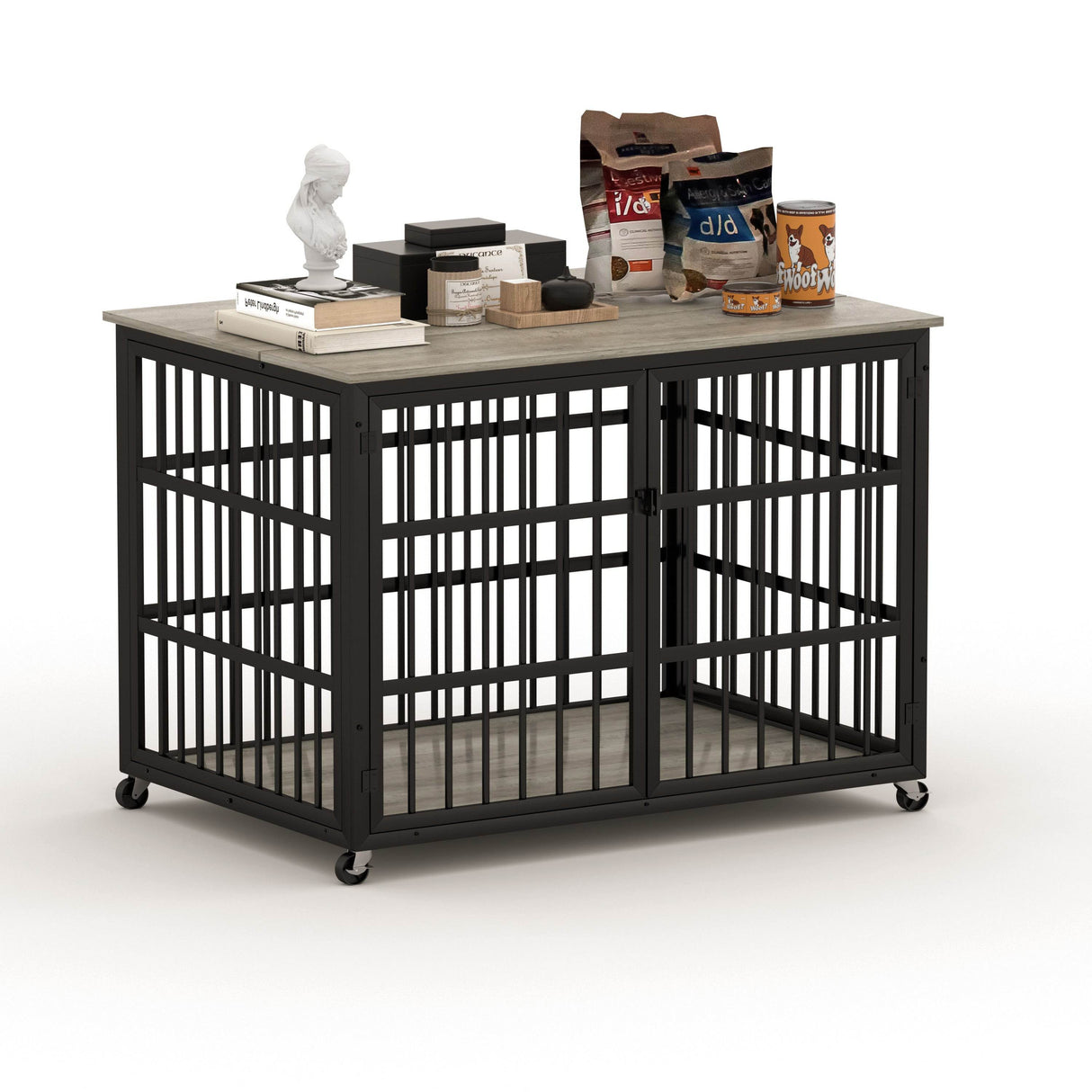 Rustic Brown Furniture Style Dog Crate With Wheels - Sleep Galleria