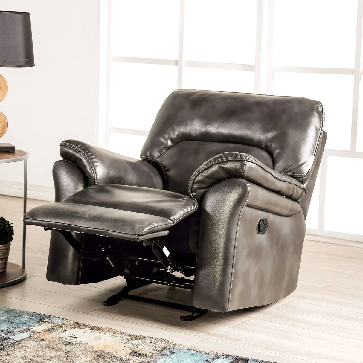 Transitional Dark Gray Leatherette Standalone Glider Recliner Chair - Omega Lifestyles
