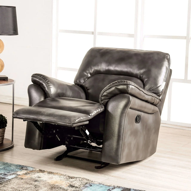 Transitional Dark Gray Leatherette Standalone Glider Recliner Chair - Omega Lifestyles