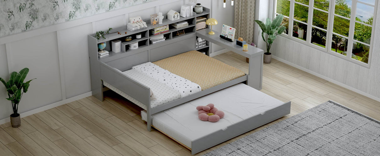 Multi-Functional Wooden Bed Frame With Trundle And Desk - Omega Lifestyles