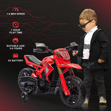 6V Kids Electric Motorcycle With Training Wheels And Horn - Omega Lifestyles