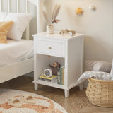 White MDF Kids Wooden Nightstand With Drawer Shelf - Omega Lifestyles