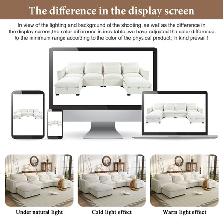 U-Shaped Modular 6-Seat Linen Blend Sofa With Ottomans - Omega Lifestyles