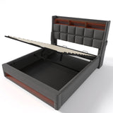 Full Grey Upholstered Platform Bed With LED Lighting USB