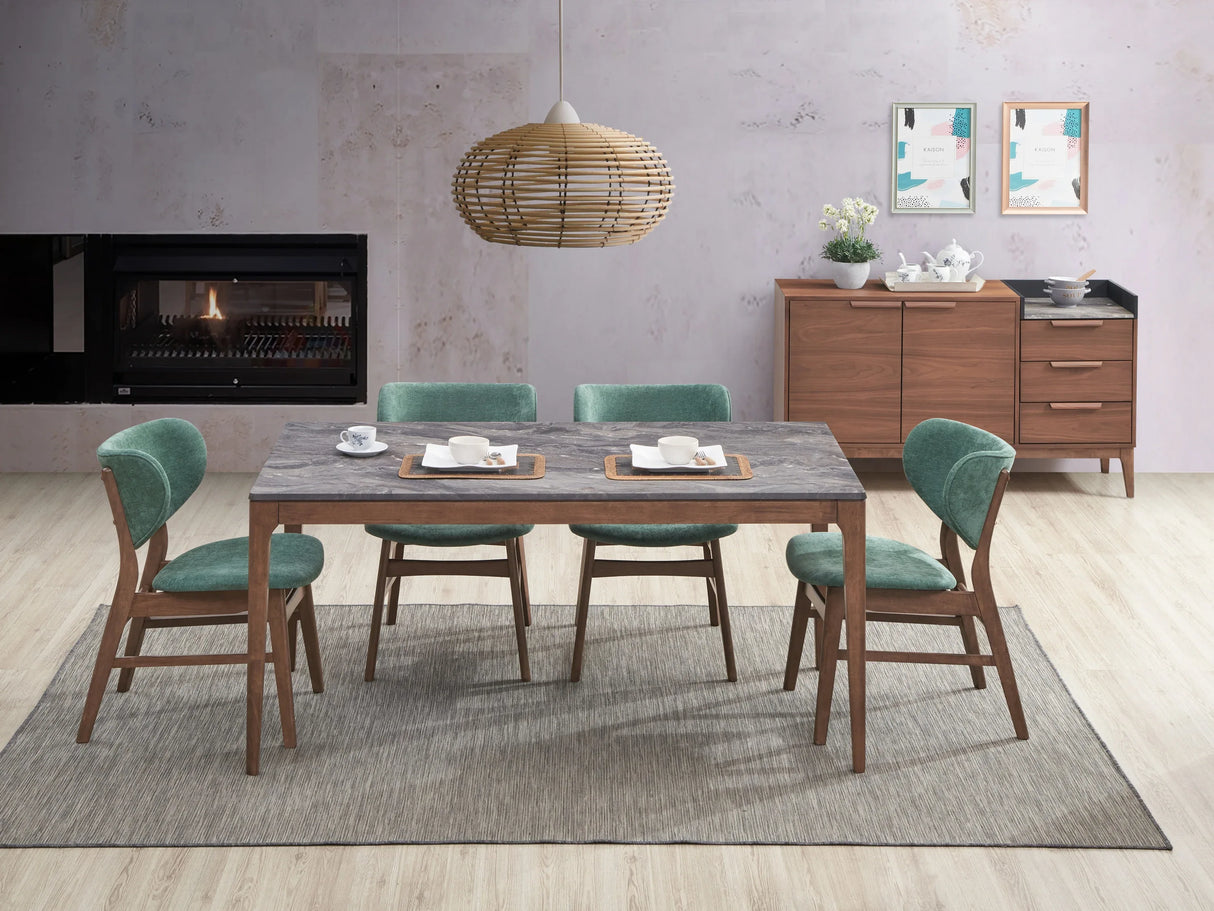 5-Piece Walnut Finish Engineered Stone Dining Set - Omega Lifestyles