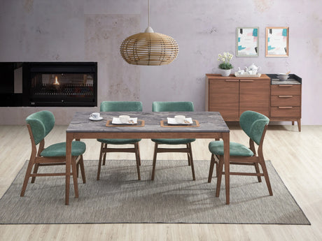 5-Piece Walnut Finish Engineered Stone Dining Set - Omega Lifestyles