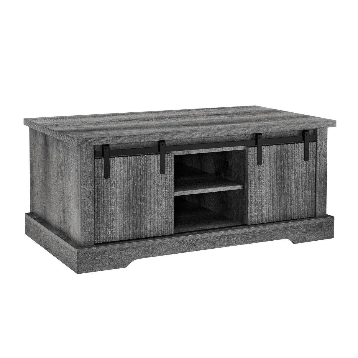 Rustic Grey MDF Sliding Barn Door Coffee Table - Omega Lifestyles
