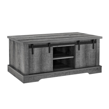 Rustic Grey MDF Sliding Barn Door Coffee Table - Omega Lifestyles