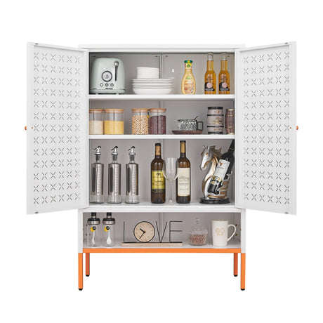 Modern White Metal Adjustable Shelf Shoe Cabinet - Omega Lifestyles