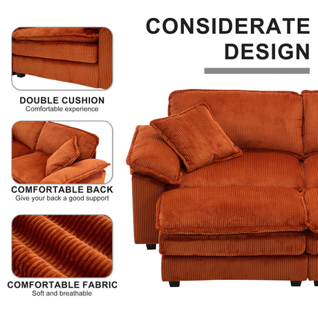 Corduroy 2-Seat Sofa With Pillows And Ottomans - Omega Lifestyles