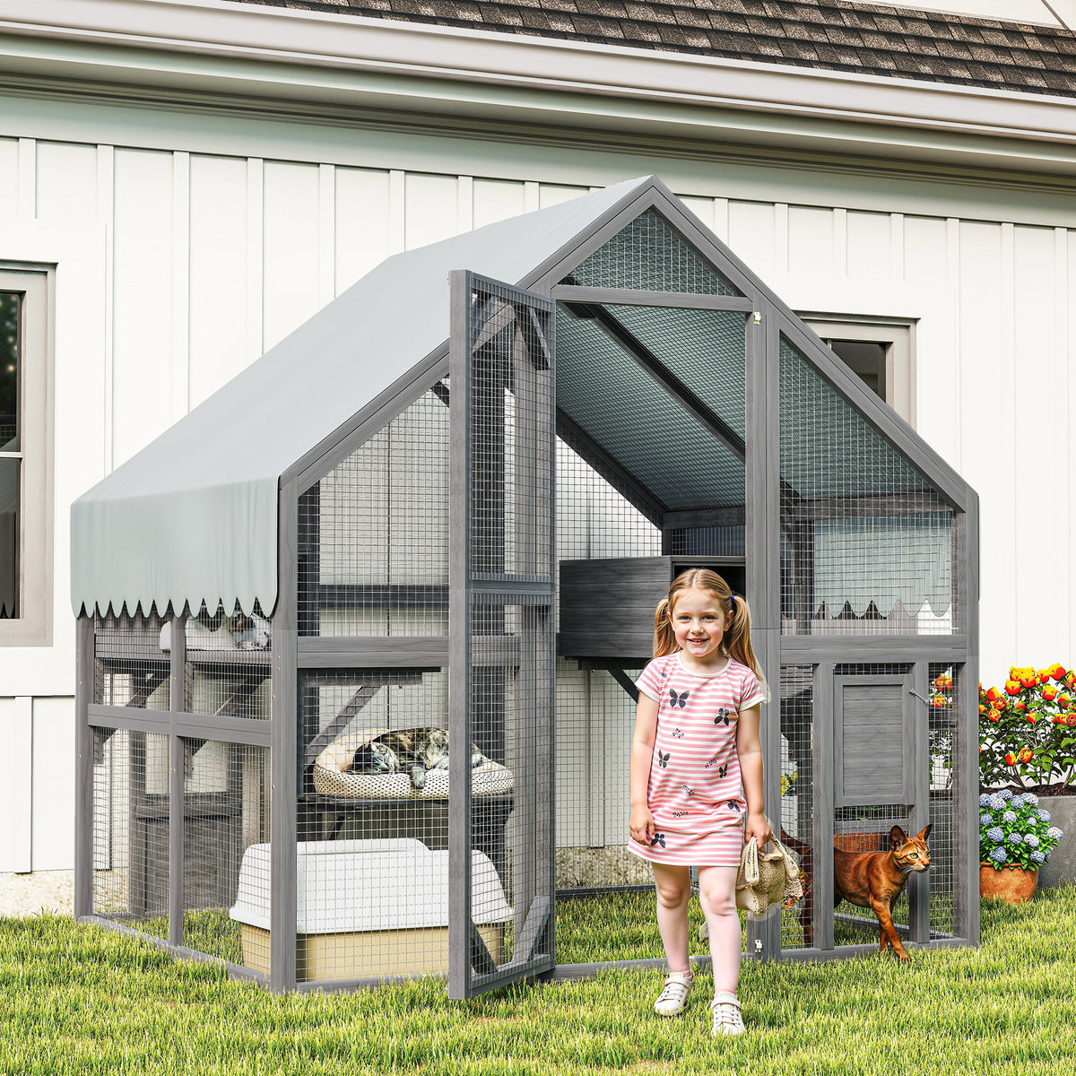Weatherproof Solid Wood Large Outdoor Cat Enclosure