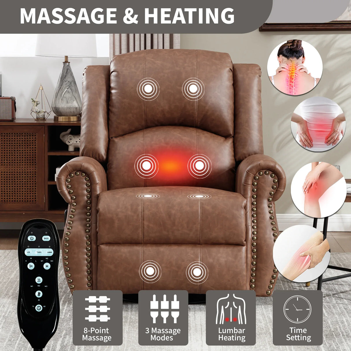 Heated Medium-Firm Massage Recliner Chair With Swivel - Omega Lifestyles
