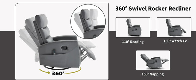 Heat Massage Faux Leather Swivel Rocking Recliner Chair - Omega Lifestyles