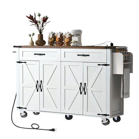 Farmhouse Style Rolling Kitchen Island With Power Outlet - Omega Lifestyles