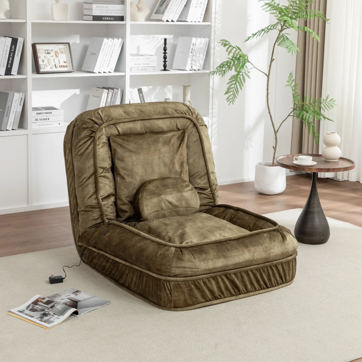 Adjustable Velvet Upholstered Floor Sofa With Massage Pillow - Omega Lifestyles