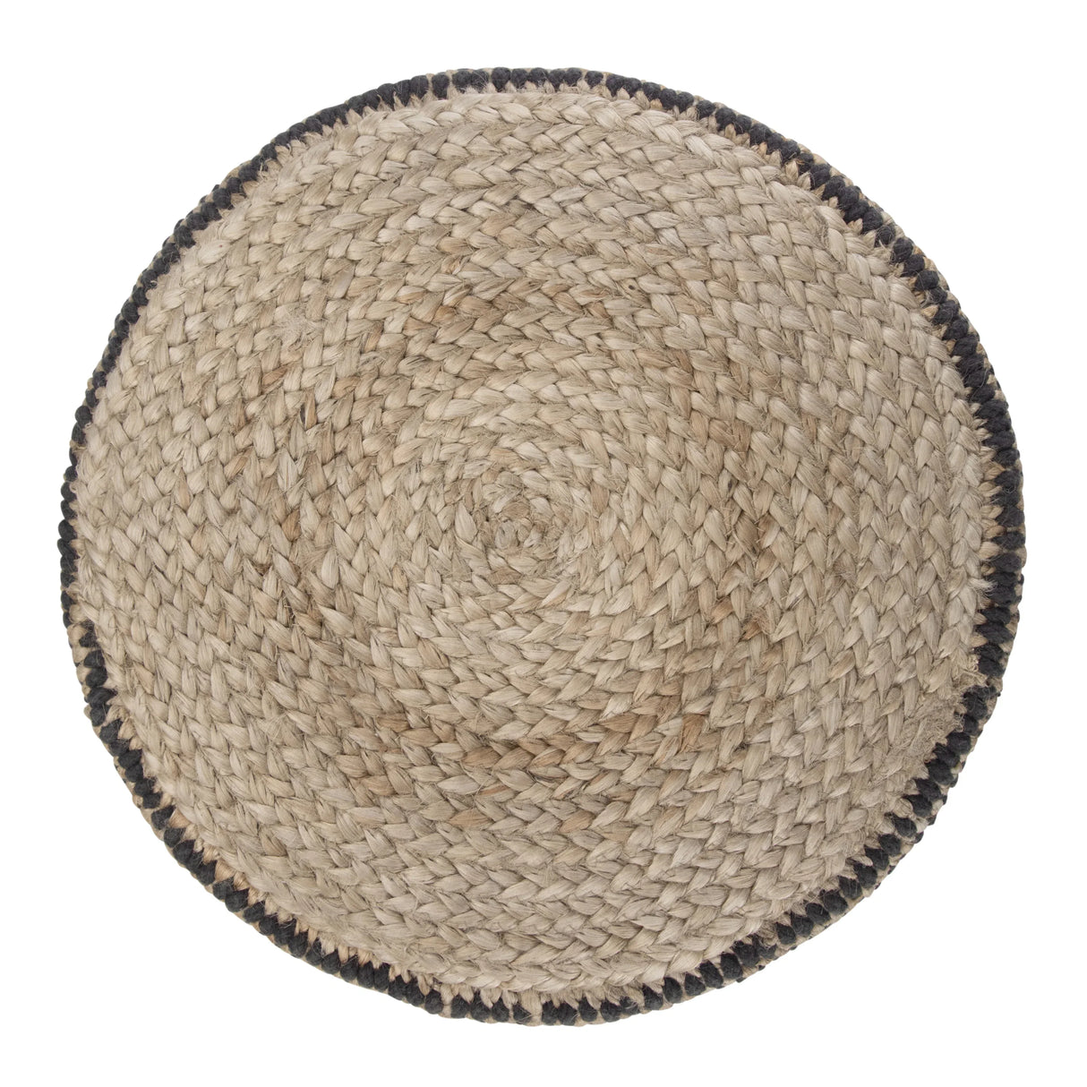 Round Braided Jute Pouf Black Fabric Accent Stool - Omega Lifestyles