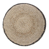 Round Braided Jute Pouf Black Fabric Accent Stool - Omega Lifestyles
