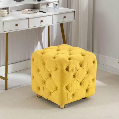 Yellow Velvet Dice-Shaped Storage Ottoman With Foam Seat - Omega Lifestyles
