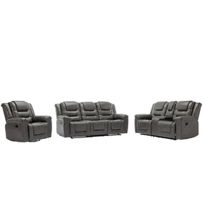 Grey Manual PU Upholstered Home Theater Recliner Chair Set - Omega Lifestyles