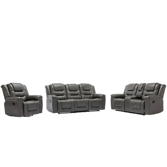 Grey Manual PU Upholstered Home Theater Recliner Chair Set - Omega Lifestyles