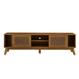 Mid Century Modern Solid Wood Rattan TV Stand - Omega Lifestyles