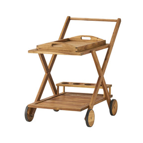 Natural Stained Acacia Wood Mobile Bar Cart With Wheels - Omega Lifestyles