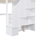 Twin Loft Bed With L-Shaped Desk Drawers Cabinet Staircase - Omega Lifestyles