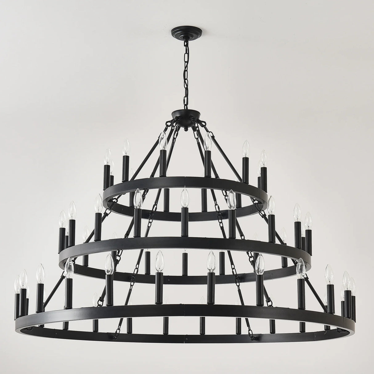 Farmhouse 54-Light Matte Black Wagon Wheel Chandelier - Omega Lifestyles