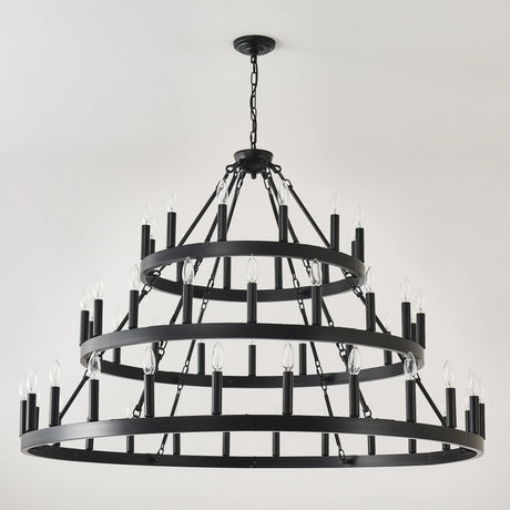 Farmhouse Wagon Wheel 36-Light Matte Black Chandelier - Omega Lifestyles
