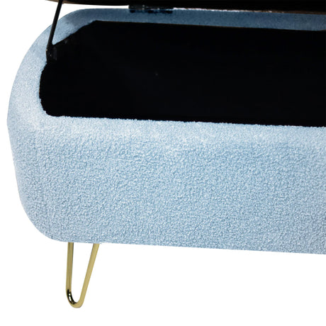 Blue Faux Fur Upholstered Storage Bench With Gold Legs - Omega Lifestyles