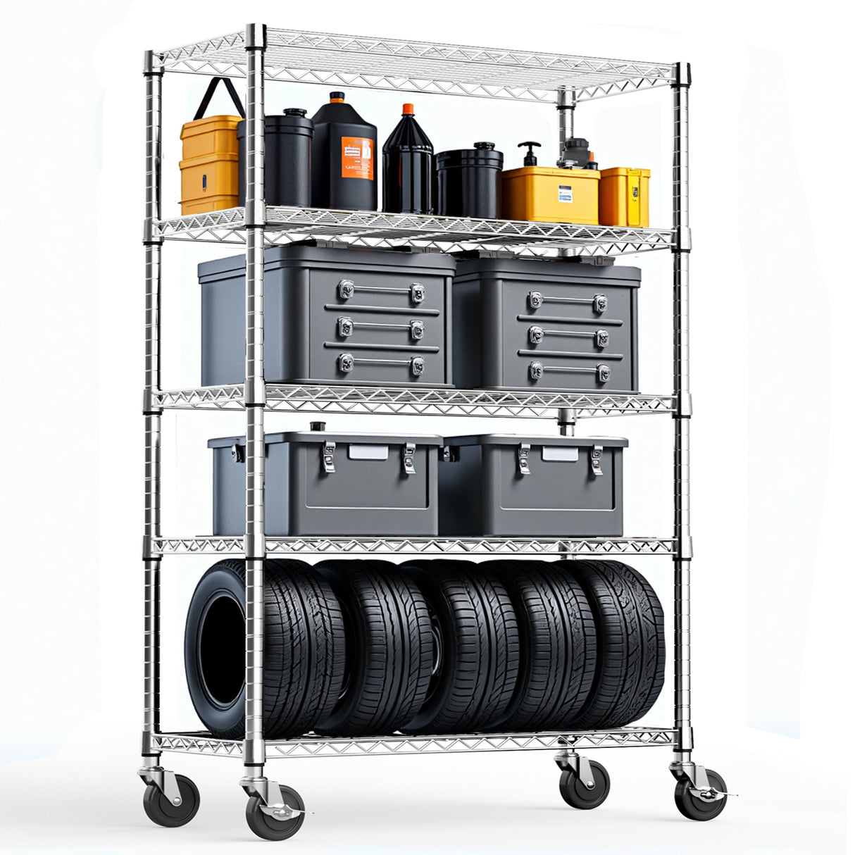 6-Tier Adjustable Carbon Steel Storage Shelving Unit With Wheels